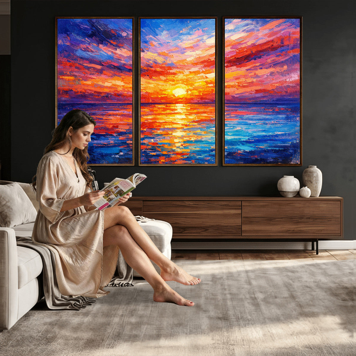 Colorful Knife Ocean Sunset Canvas — Orange Pink Teal