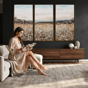 Neutral Wildflower Field Canvas Wall Art — Beige Earth Tone
