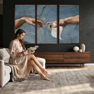 Funny Bathroom Canvas Wall Art, Michelangelo Creation of