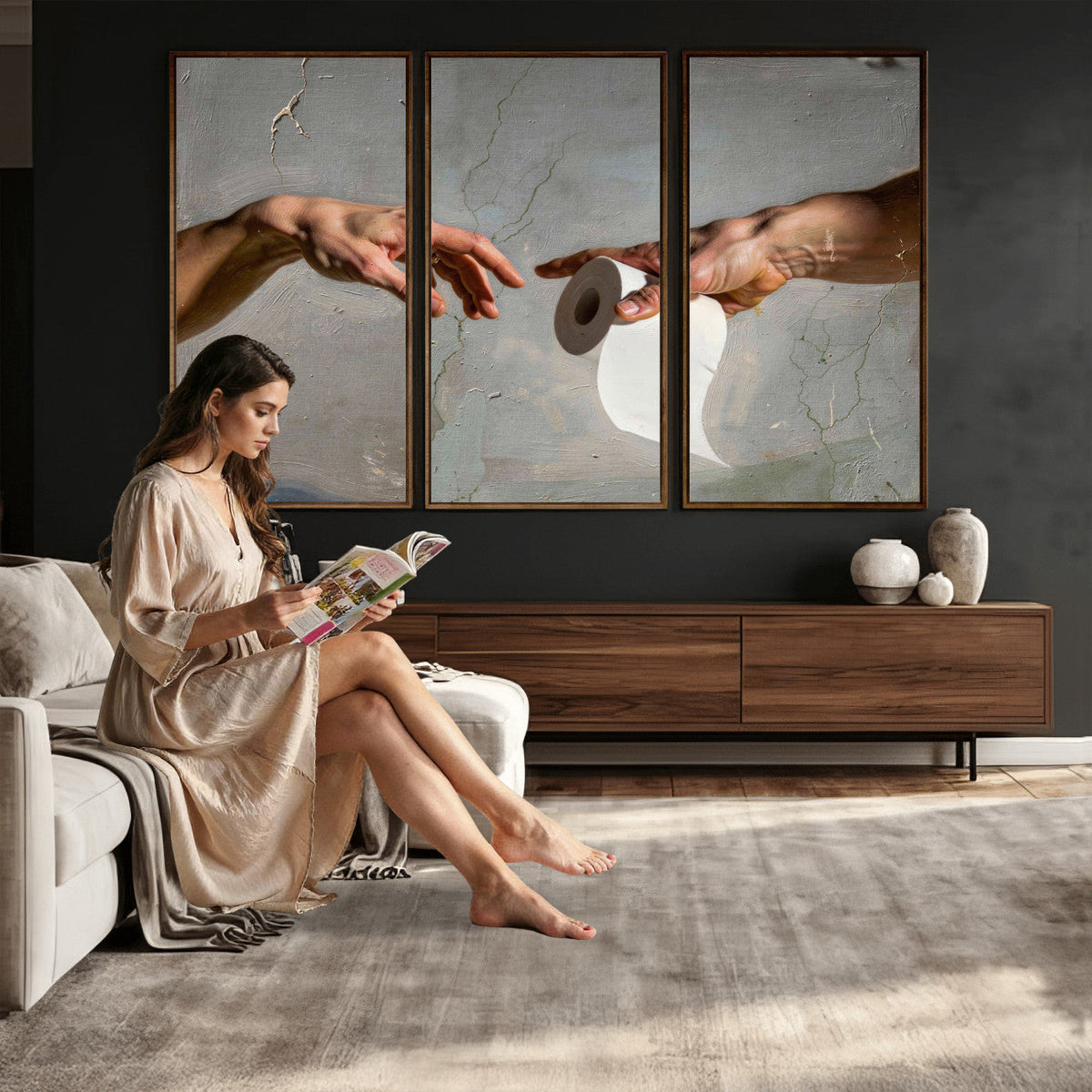Funny Bathroom Wall Art Canvas, Creation of Toilet Paper