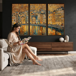 Gustav Klimt Golden Cityscape Wall Art Canvas Print, Framed