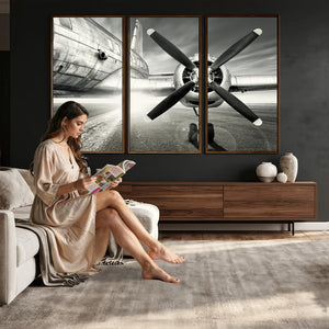 Vintage Airplane Wall Art Canvas Print, Black and White