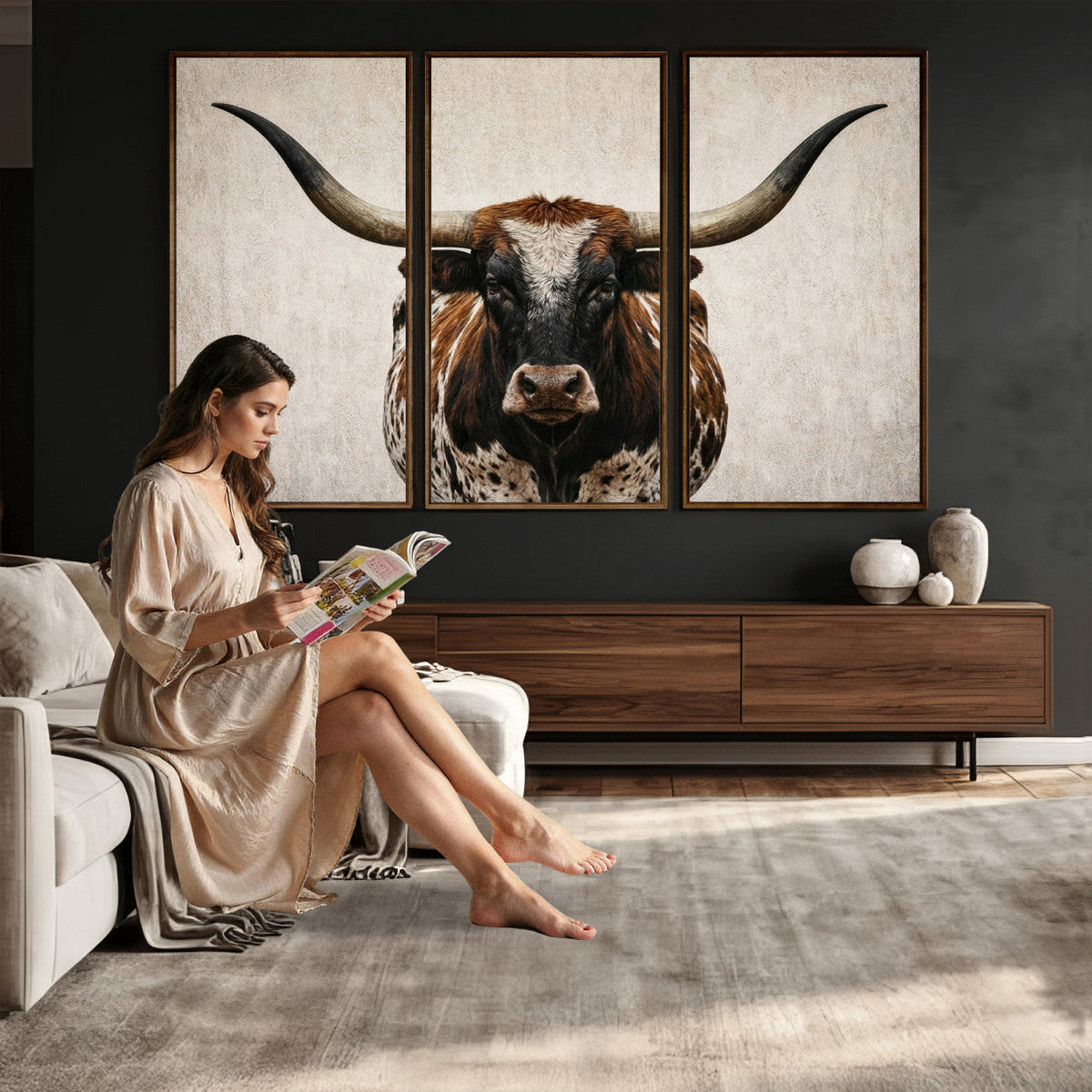 Texas Longhorn Canvas Wall Art Western Bull Desert Moody