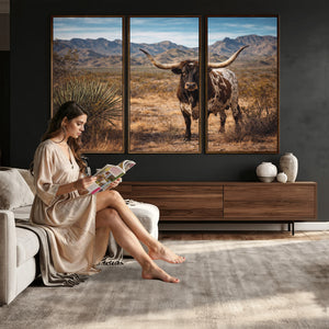 Texas Longhorn Canvas Wall Art Western Bull Desert Moody