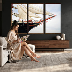 Sailboat Wall Art Canvas Print, Vintage Ship Bow Framed