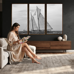 Vintage Sailboat Wall Art Canvas Print, Black and White