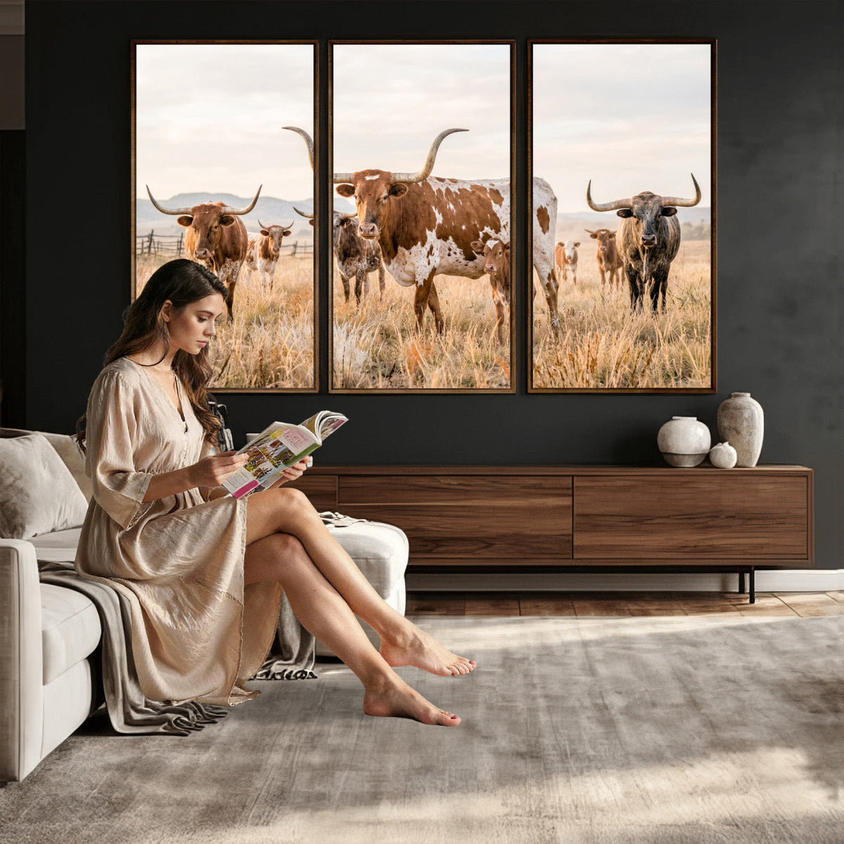 Texas Longhorn Canvas Wall Art, Rustic Farm Animal Photography Print, Farmhouse Country Decor, Western Ranch Art