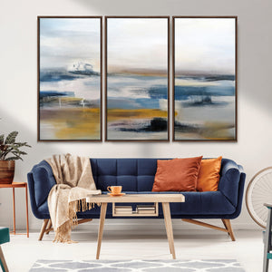 Abstract Landscape Wall Art Canvas | 3 Panel Modern Blue,