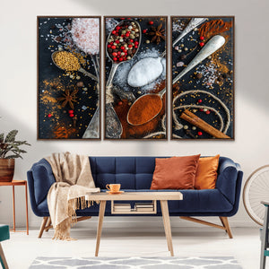 Spices and Seasonings Canvas Wall Art – Colorful Triptych