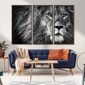 Black and White Lion Canvas Wall Art Print – Wildlife