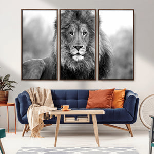 Black and White Lion Canvas Wall Art – Animal Print Artwork