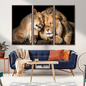 Lion and Lioness Wall Art Canvas Print – Framed African
