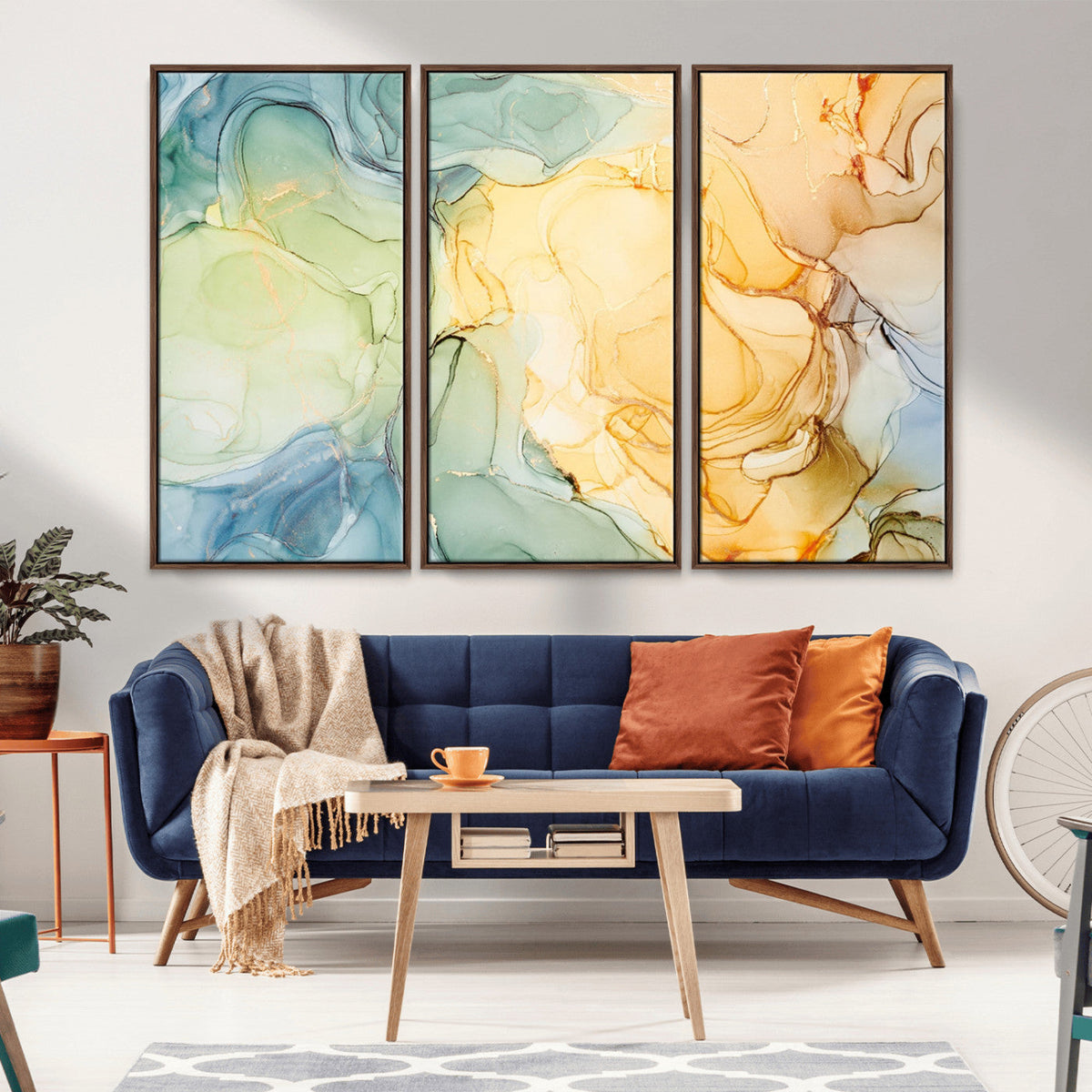 Green and Yellow Marble Fluid Effect Wall Art, Green and