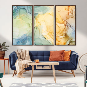 Green and Yellow Marble Fluid Effect Wall Art, Green and