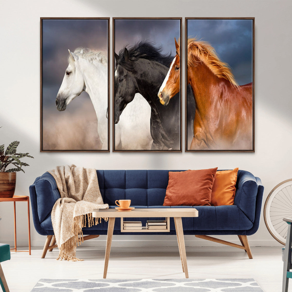 Animal Wall Art Three Horses Farmhouse Art Canvas, Framed