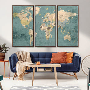 Classic World Map Canvas Print – Framed Vintage Map Wall