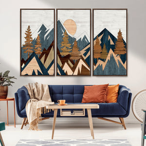 Abstract Wood Panel Effect Mountain Range Top Wall Art