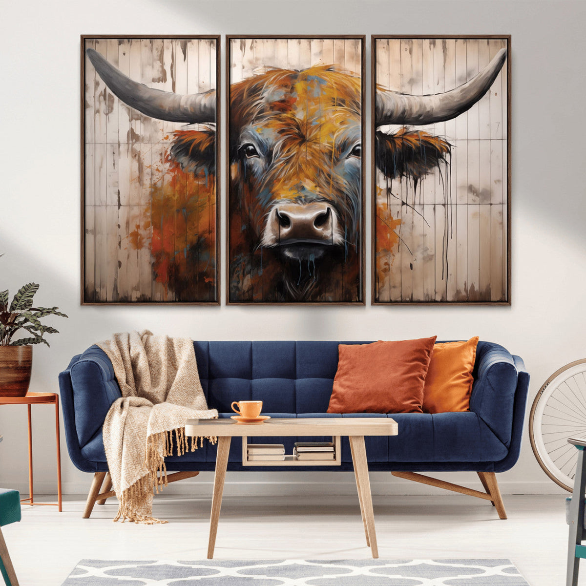 Abstract Bull Highland Cow Canvas Wall Art Print – Vibrant