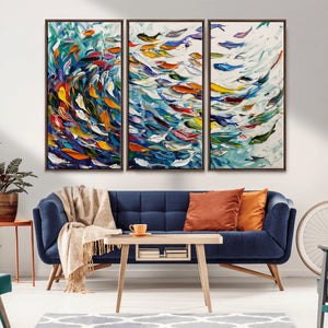 Modern Abstract Fish Shoal Wall Art Canvas Print, Colorful