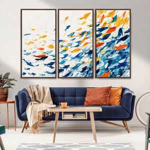 Abstract Fish Shoal Wall Art Canvas Print, Colorful Fish