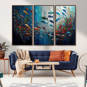 Modern Abstract Fish Shoal Wall Art Canvas Print, Colorful