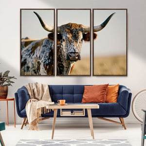 Texas Bull Longhorn Wall Art Canvas Print for Farm House