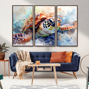 Watercolor Sea Turtle Wall Art Canvas Print - Vibrant Ocean