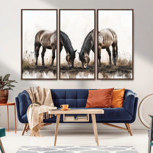 Chines Ink Style Horses Wall Art Canvas Print