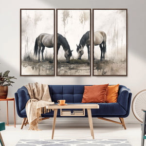 Chines Ink Style Vintage Horses Wall Art Canvas Print for