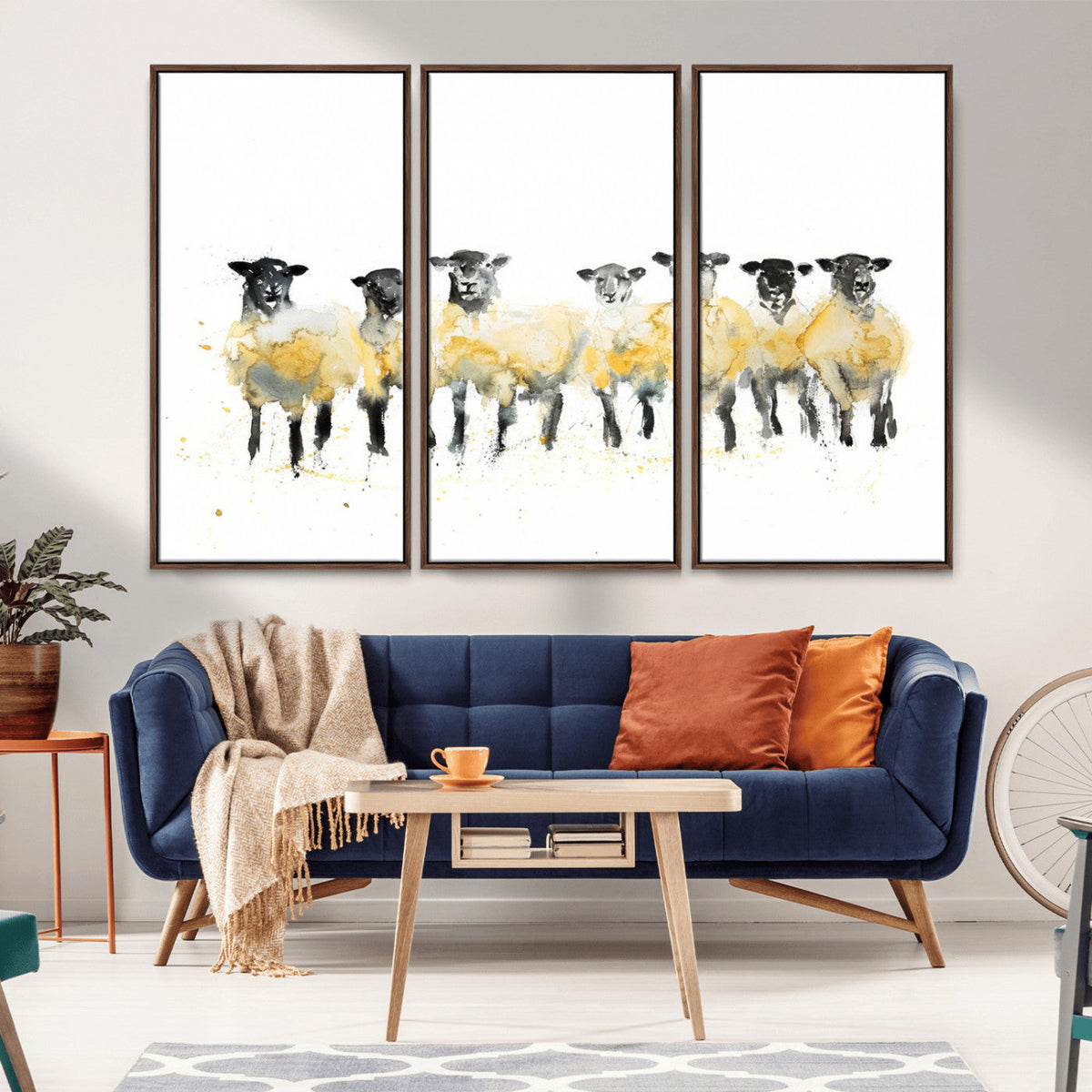 Farmhouse Wall Art Sheep Print | Ready to Hang Framed Canvas