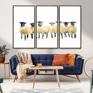 Farmhouse Wall Art Sheep Print | Ready to Hang Framed Canvas