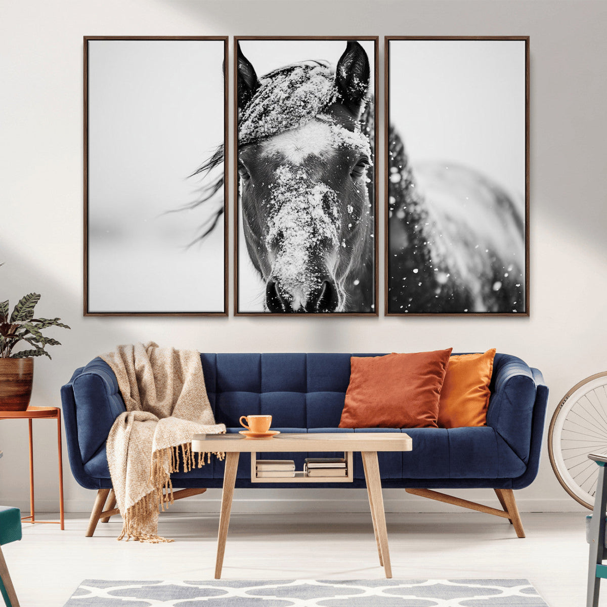 Western Wall Art | Black and White Winter Horse Wall Art |