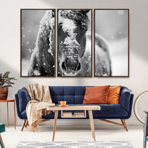 Black and White Horse Winter Wall Art | Ready to Hang and