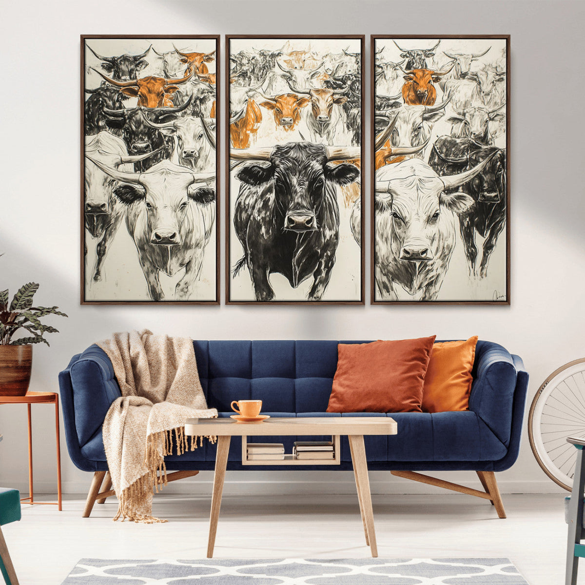 Farmhouse Wall Art | Western Longhorn Cattle Canvas Print |