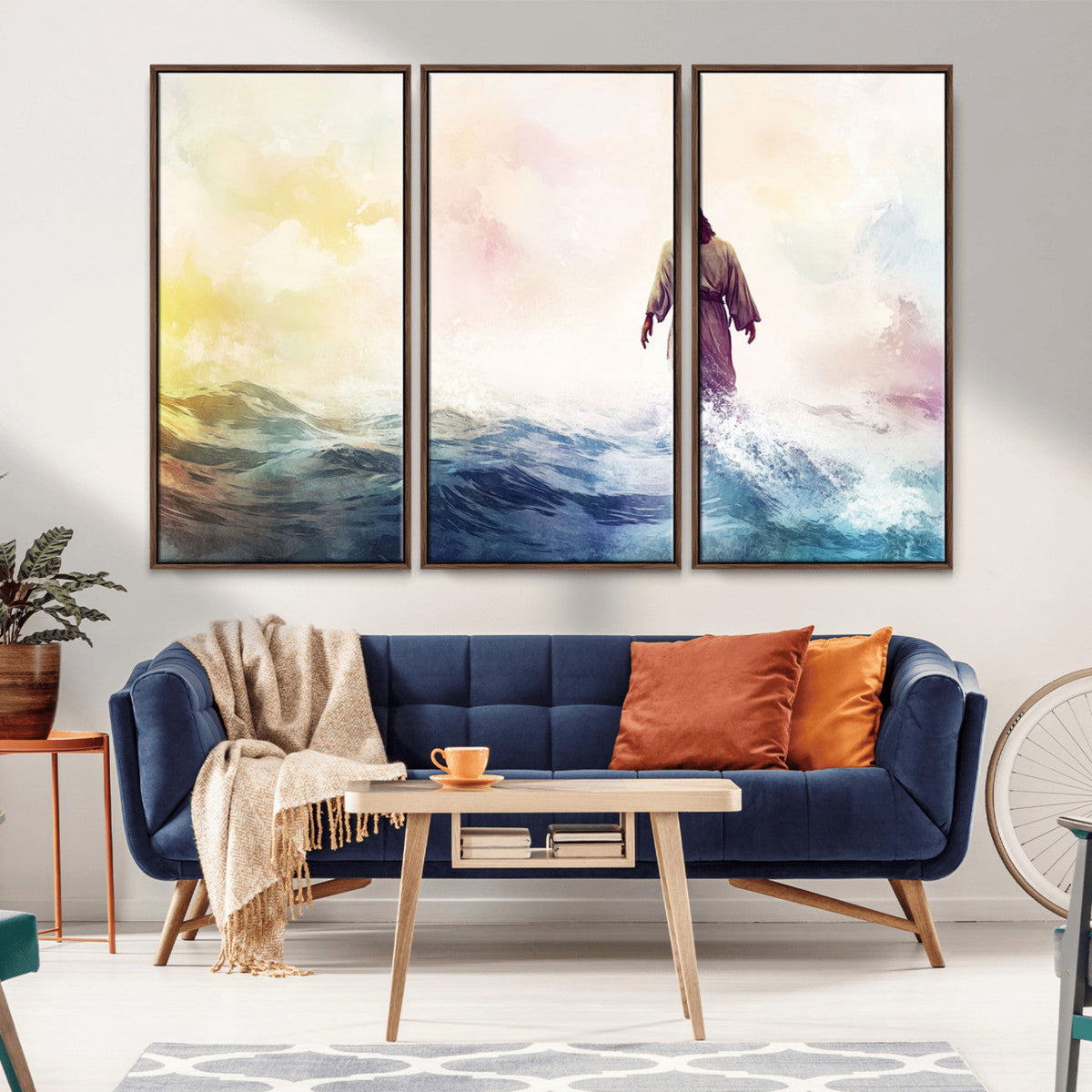 Watercolor Jesus Walking on Water Canvas Print, Christian