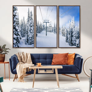 Winter Ski Lift Wall Art Print - Landscape Wall Art | Snowy