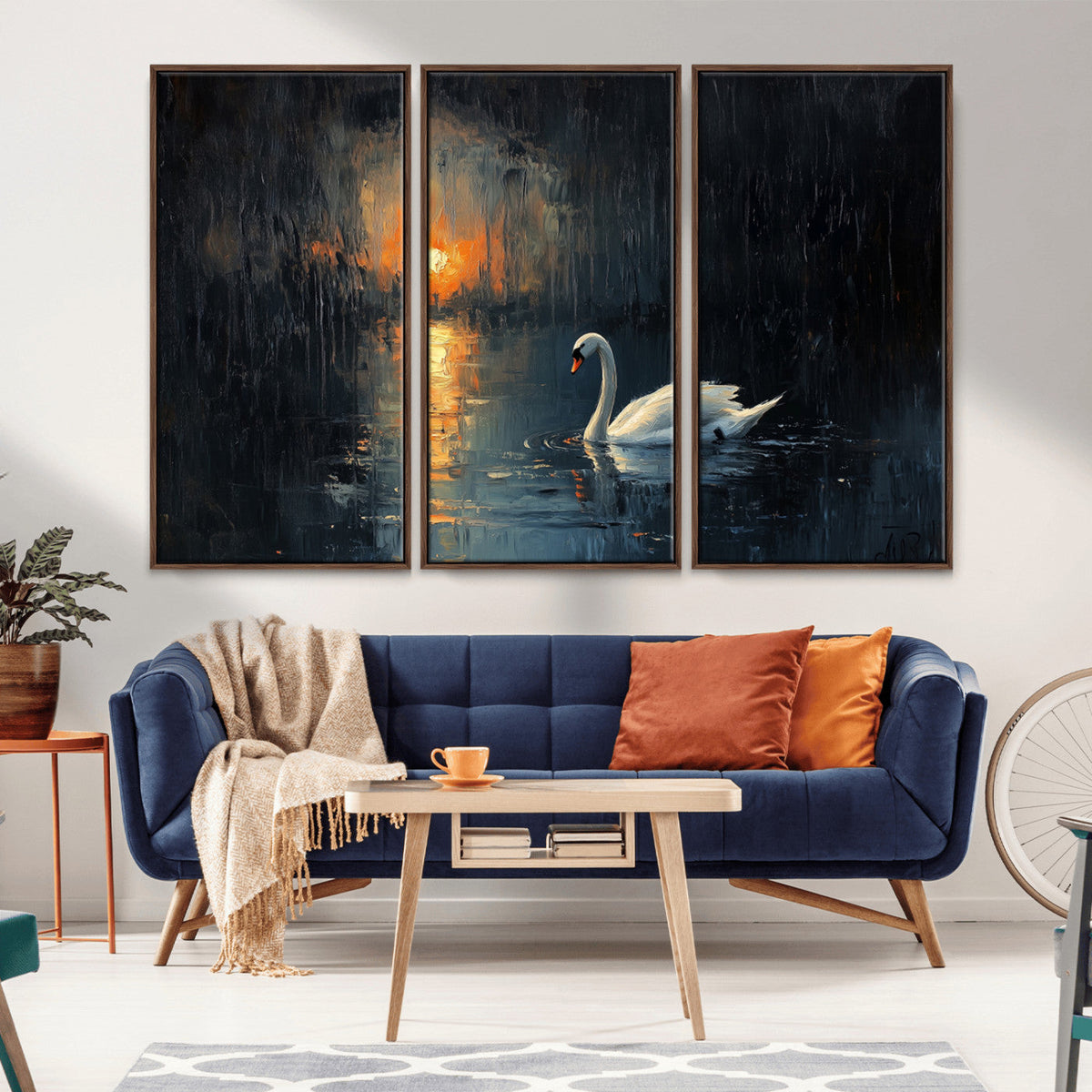 Abstract Swan on Water Wall Art Canvas Print - Elegant
