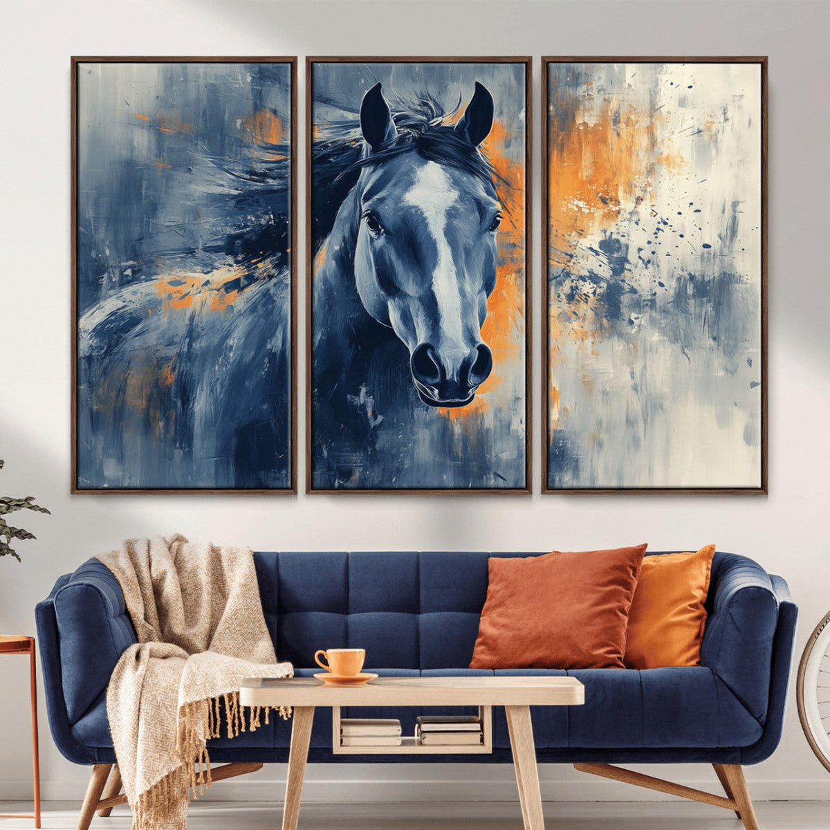 Abstract Blue Horse Wall Art Print Canvas | Horse Wall Art
