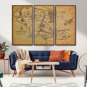 Middle Earth Map Canvas Wall Art – Vintage Fantasy Map
