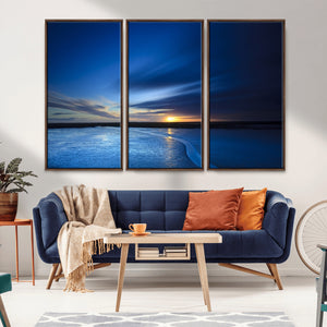 Blue Sunset Ocean Canvas Wall Art Print – Serene Coastal