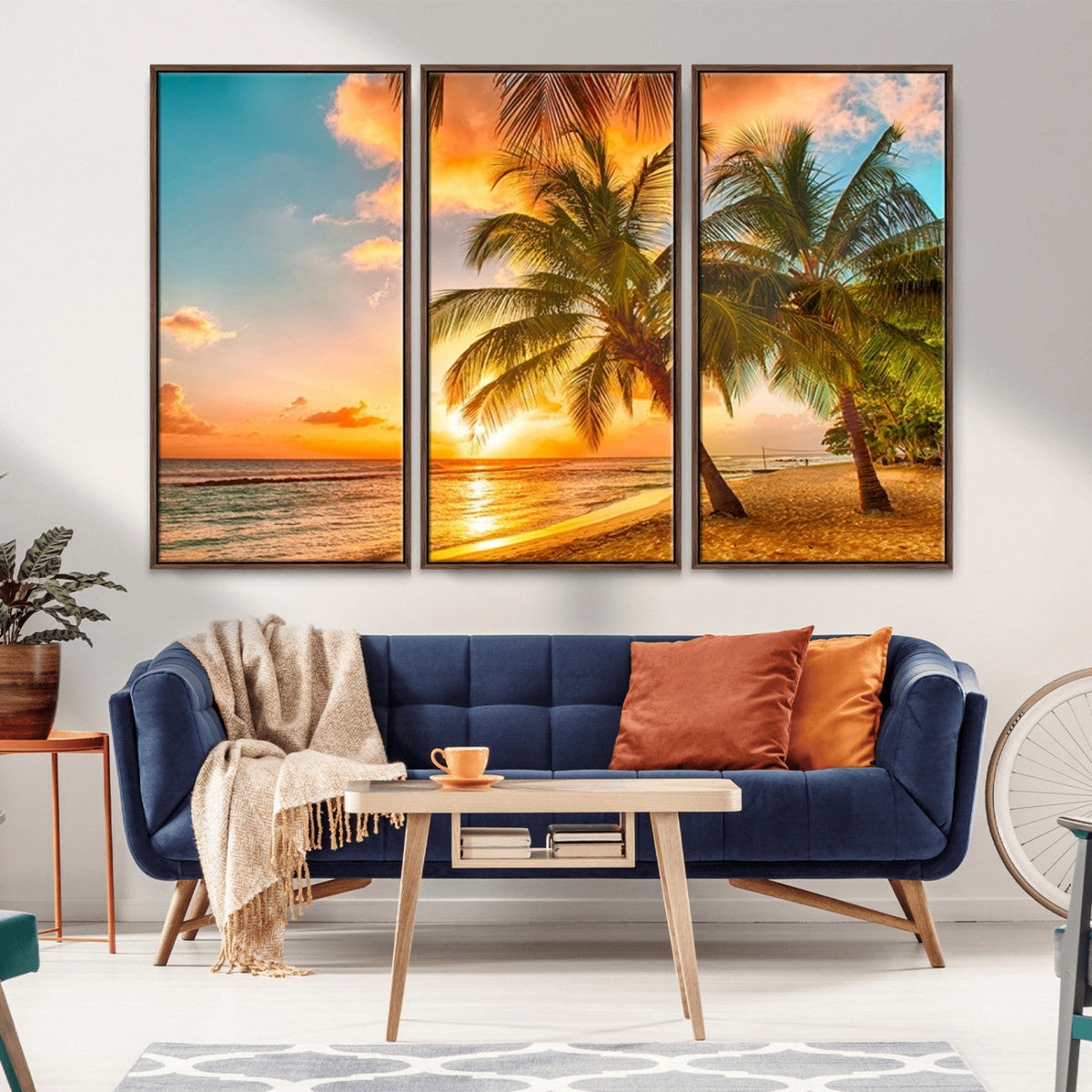 Tropical Sunset Beach Canvas Wall Art Print – Vibrant Palm