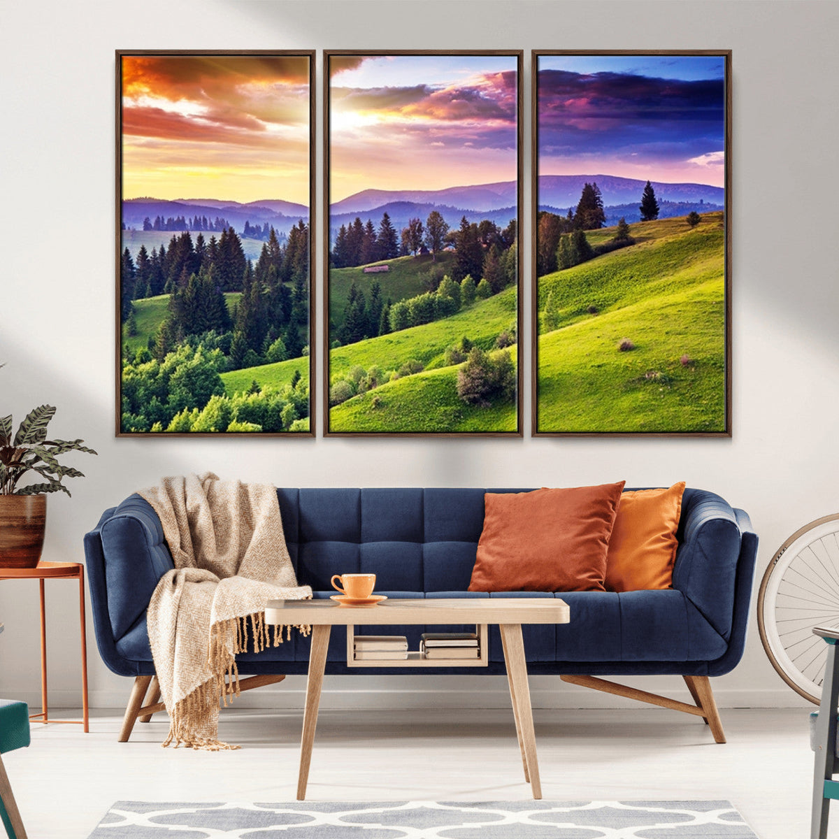 Green Hills and Sunset Wall Art Print - Scenic Landscape