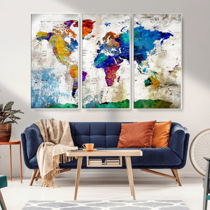 World Map Canvas Print – Framed Travel Map Wall Art for