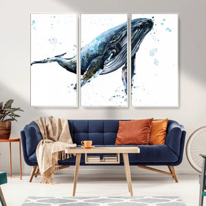 Watercolor Whale Wall Art Canvas Print
