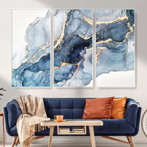 Blue Abstract Canvas Wall Art Print | Fluid Marble Effect Abstract Art