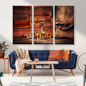 Whiskey and Cigar Canvas Wall Art | 3 Panel Bar Room Decor