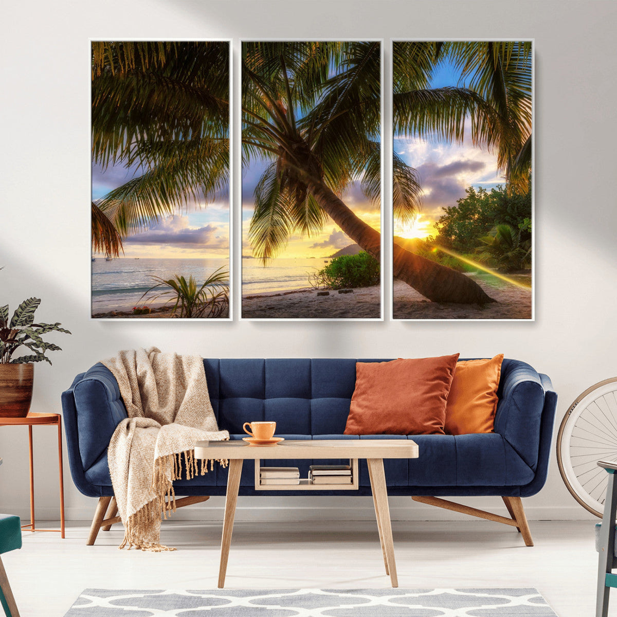 Tropical Island Sunset on the Beach Palms Wall Art Canvas