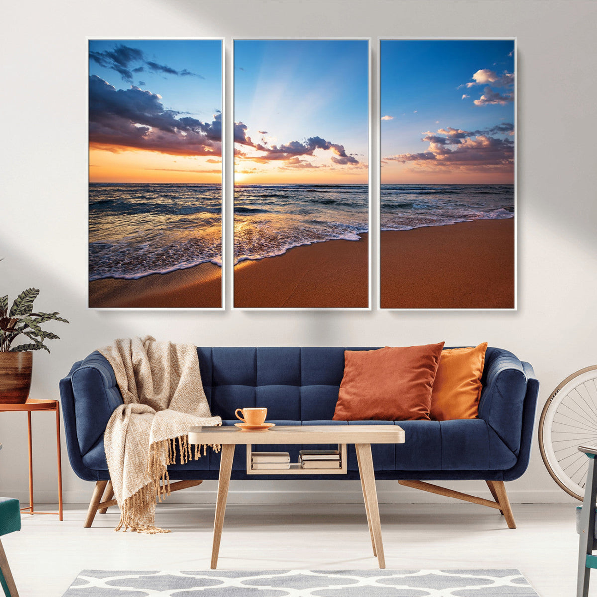 Serene Ocean Sunset Canvas Print, Golden Hour Beach Wall