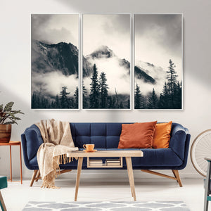 Large Foggy Mountain Forest Wall Art Canvas Print | Misty
