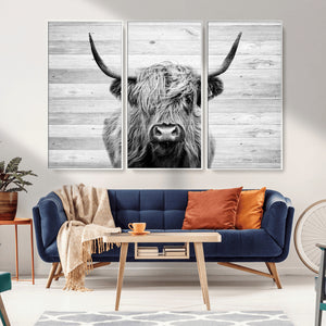Scottish Highland Cow Cattle Art Print on Wood Background